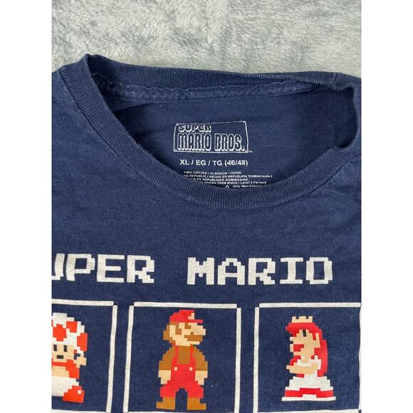 Super Mario Bros Mens XL Blue T-Shirt 16 Character Pixel Grid Nintendo Gaming * - Picture 3 of 9